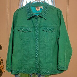 DG2 By Diane Gilman Studded Kelly Green Jean Jacket